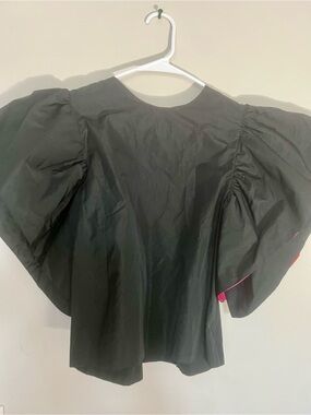 Zara Black Puff Sleeve Top with Pink Trim